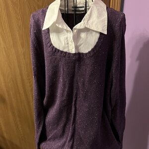 Womens Croft & Barrow Purple Sweater with White Collar
